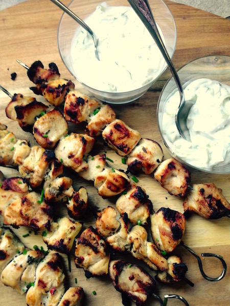 These Chicken Souvlaki with Paleo Tzatziki kebabs are the perfect summer meal. I highly recommend trying my Paleo version of tzatziki. As you can see in this photo, I made both a traditional one and a Paleo one and we couldn't tell the difference!