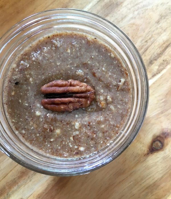 DIY Sprouted Nut Butter keeps well in a glass jar in the fridge for a few weeks.